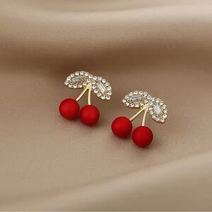 French Sweet Romantic Red Cherry Small Stud Earrings